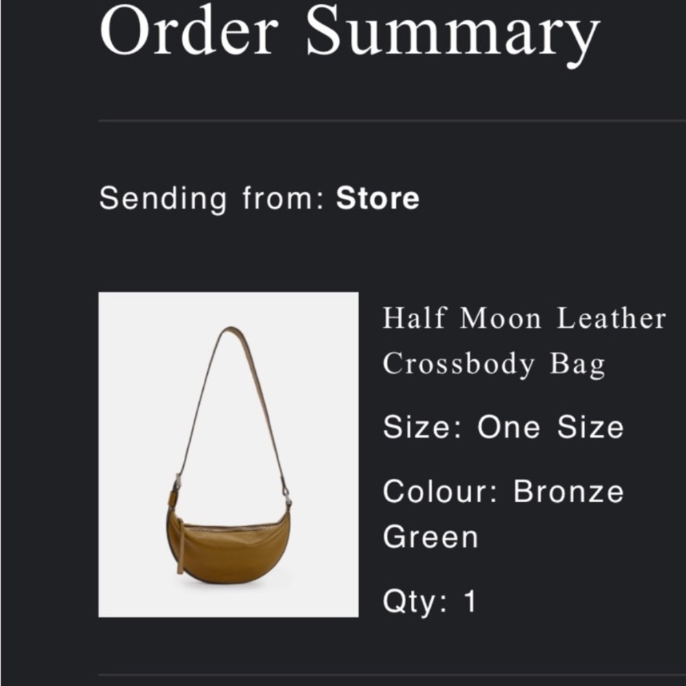 Allsaints Half Moon Leather Crossbody in Bronze Green with Silver Hardware - Picture 3 of 12
